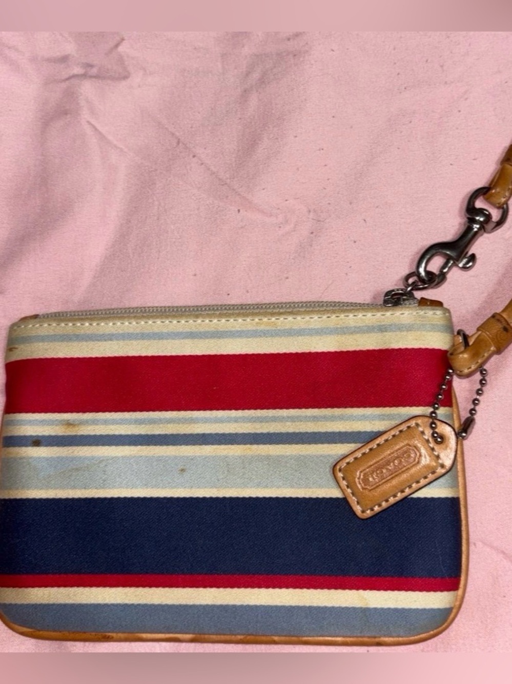 Striped Wristlet Pouch in Red, Navy & Tan